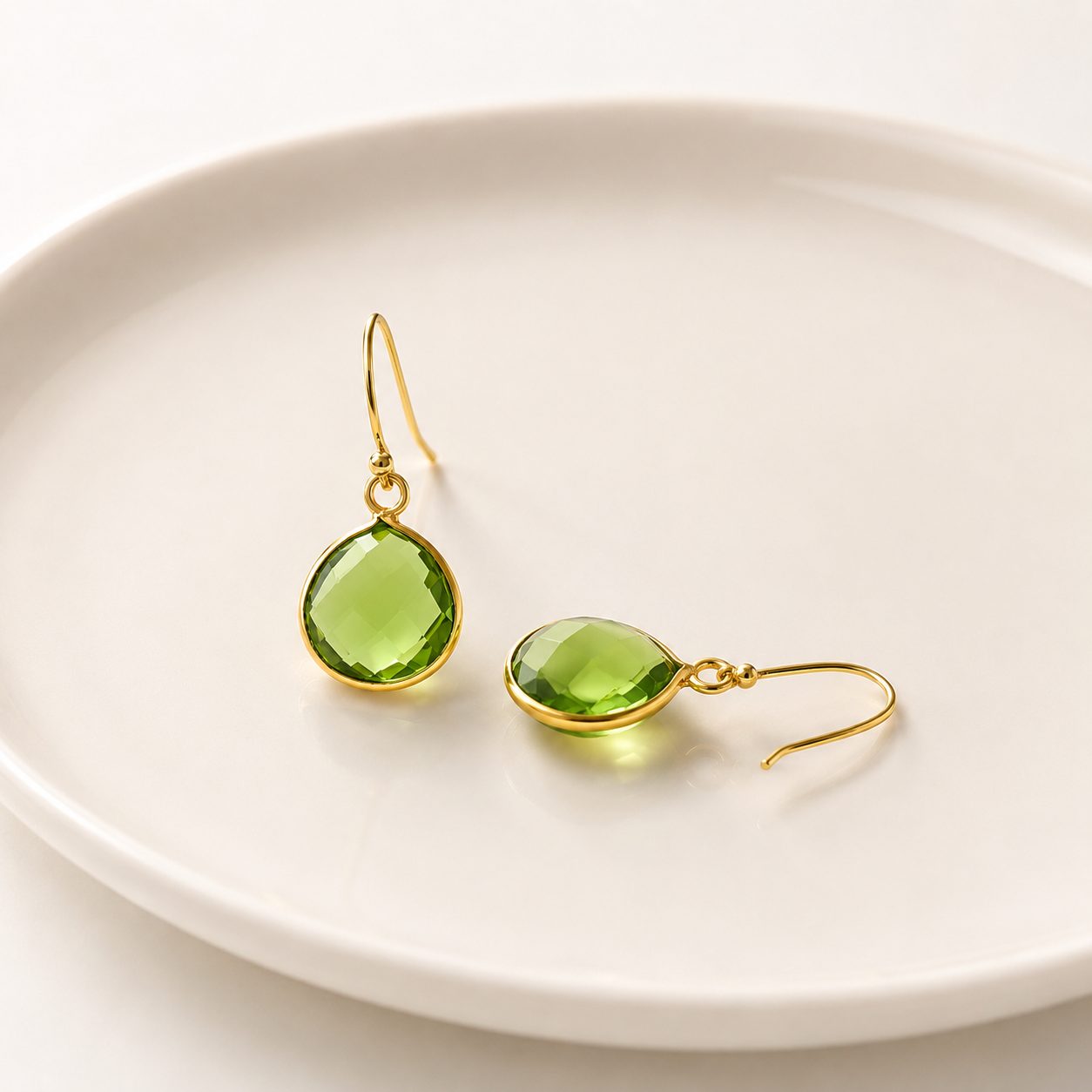 August Birthstone – Peridot Sterling Silver Gold Plated Earrings