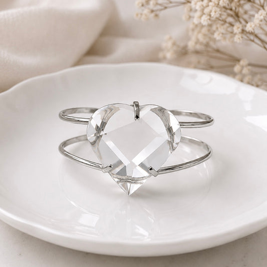 Faceted Clear Quartz Heart Bracelet