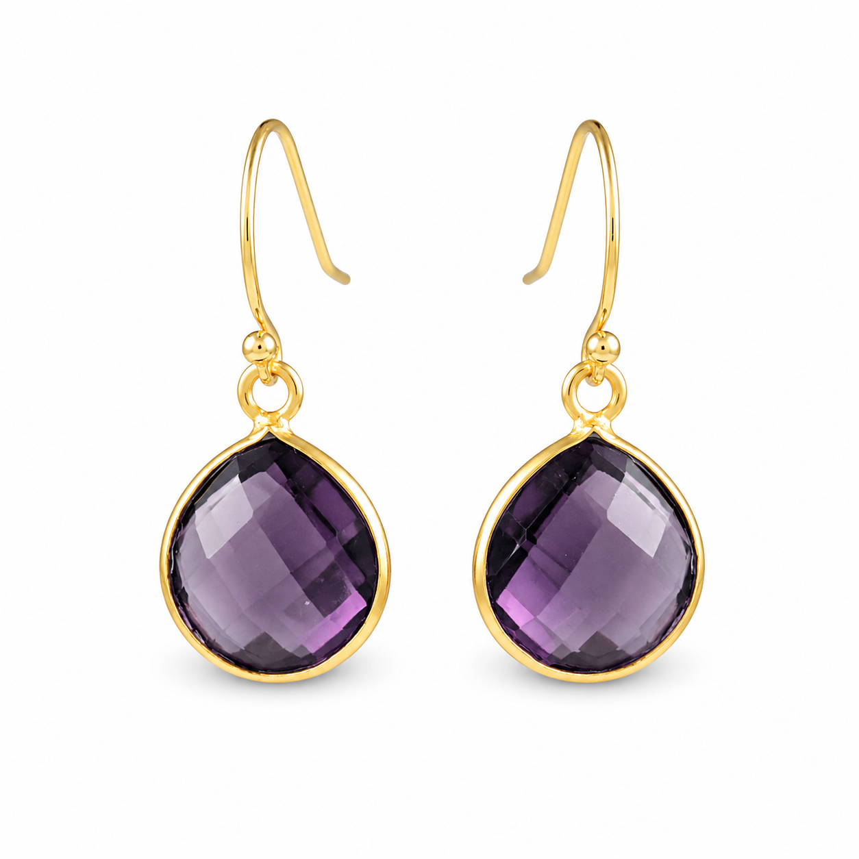 February Birthstone – Amethyst Sterling Silver Gold Plated Earrings