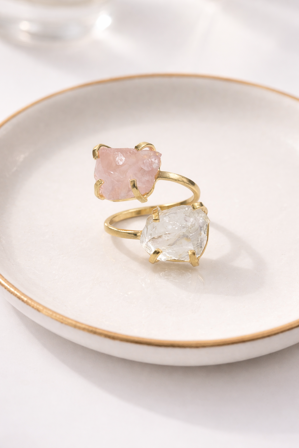 Rose Quartz & Clear Quartz Ring (Adjustable 5-9)