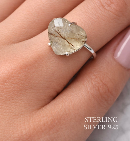 Small Rutilated Quartz Heart Ring (a unique alternative to traditional birthstones) Adjustable 5-9