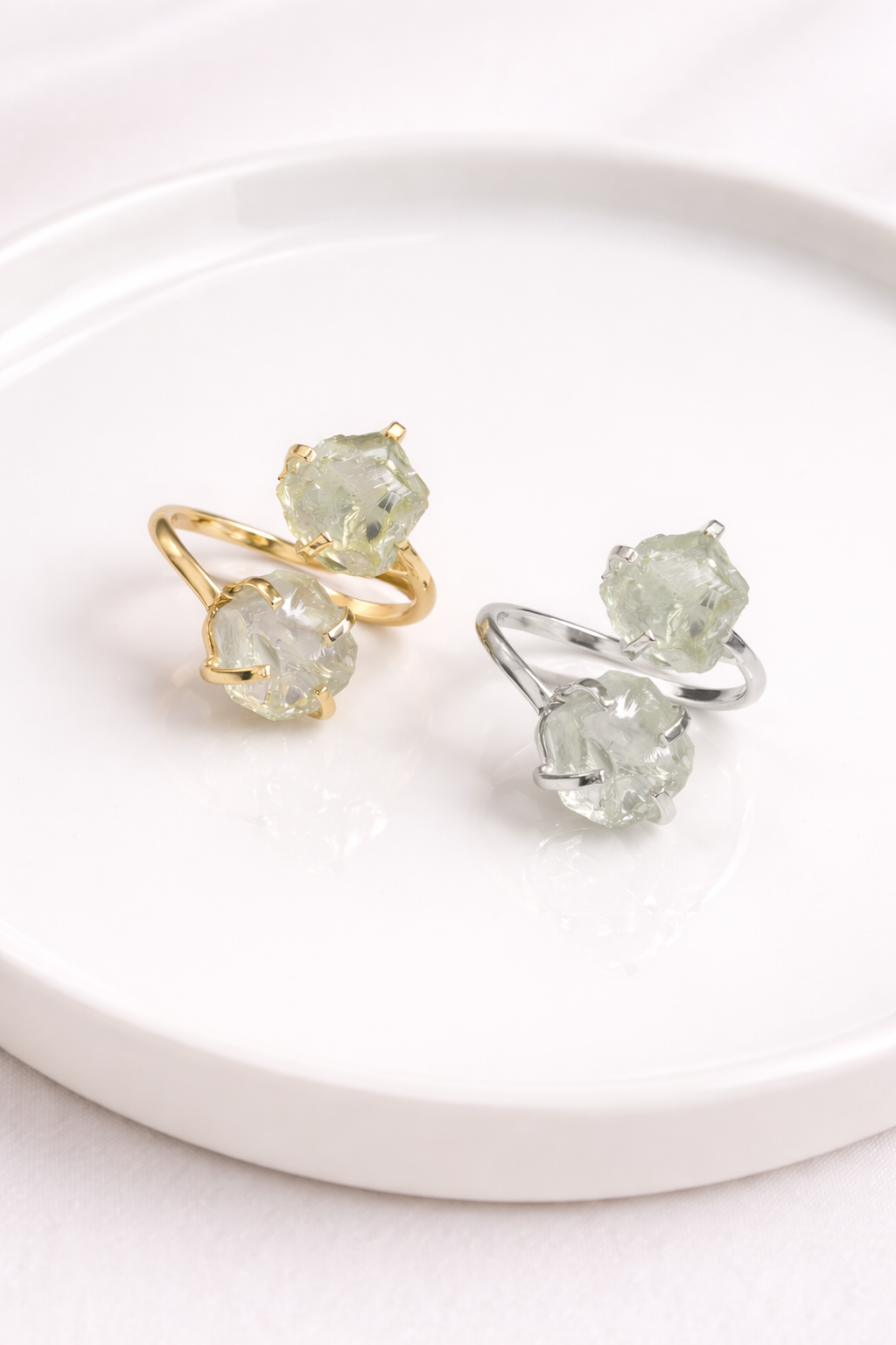 Green Amethyst Ring Double Ring Adjustable 5-9)