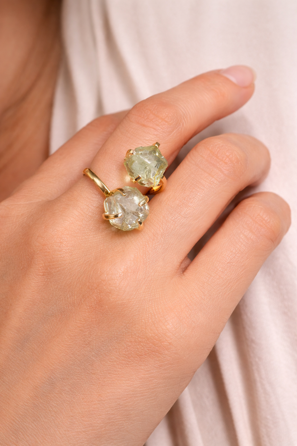 Green Amethyst Ring Double Ring Adjustable 5-9)