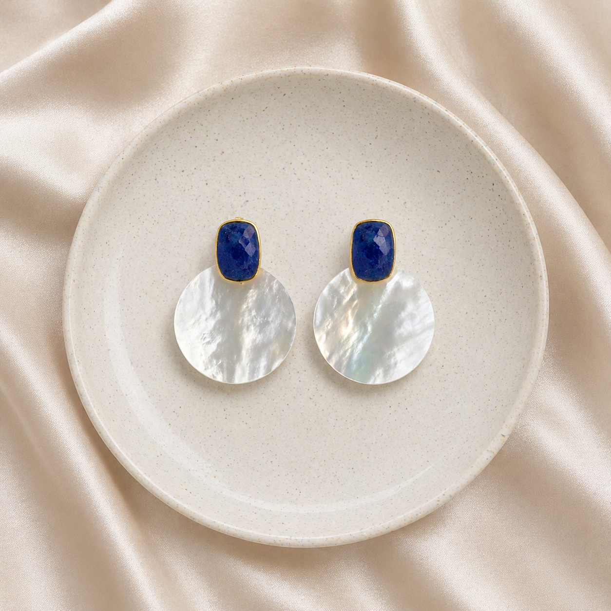 Sapphire & Mother of Pearl Earrings – September Birthstone – Sterling Silver