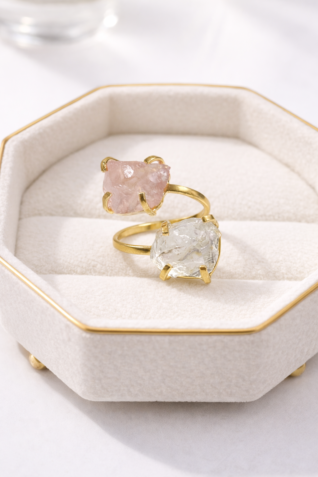 Rose Quartz & Clear Quartz Ring (Adjustable 5-9)