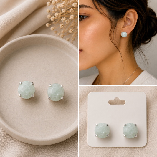 March Birthstone – Aquamarine Stud Earrings