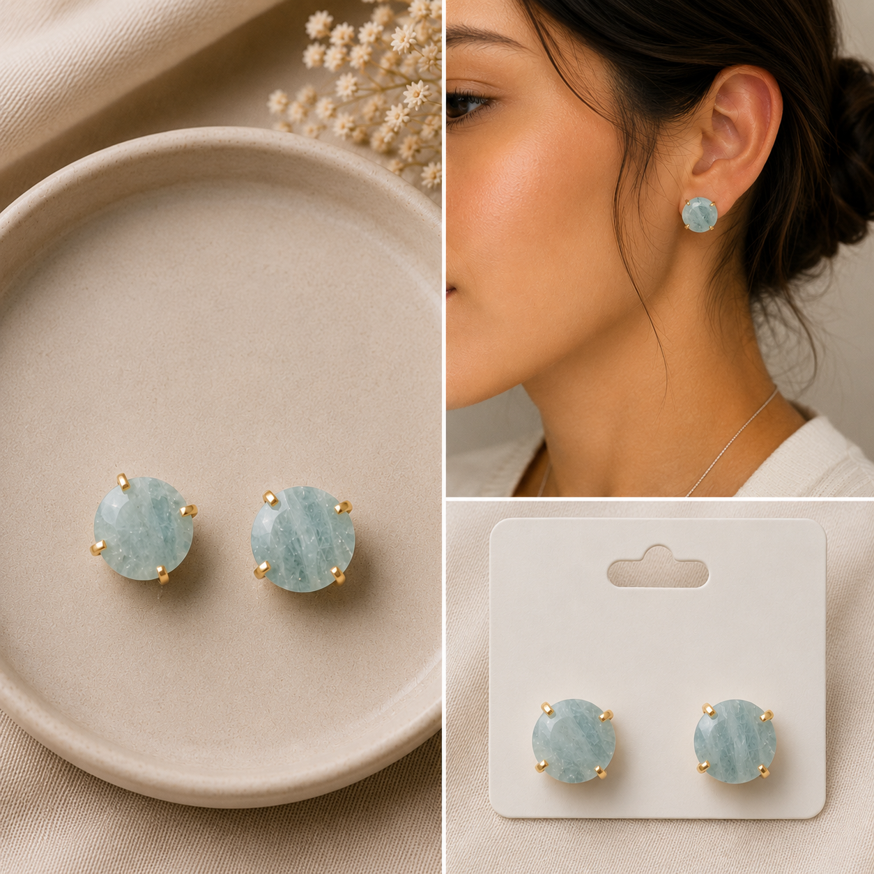 March Birthstone – Aquamarine Stud Earrings