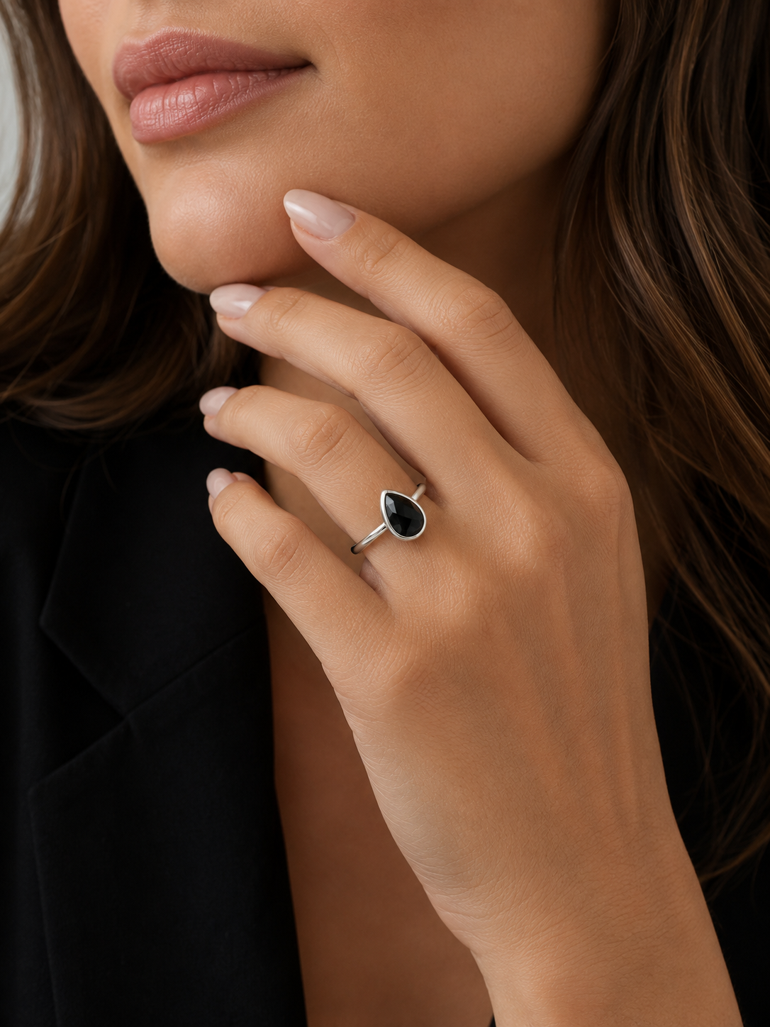 Black Onyx Adjustable Sterling Silver Ring