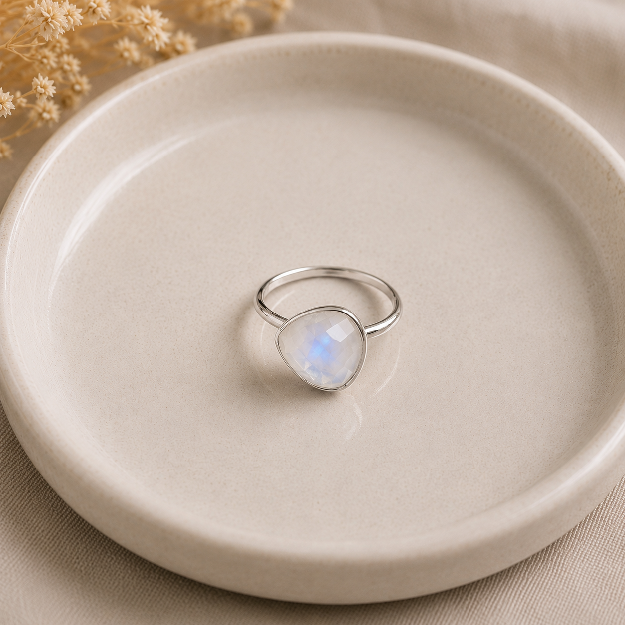 June Birthstone – Moonstone Adjustable Sterling Silver Ring