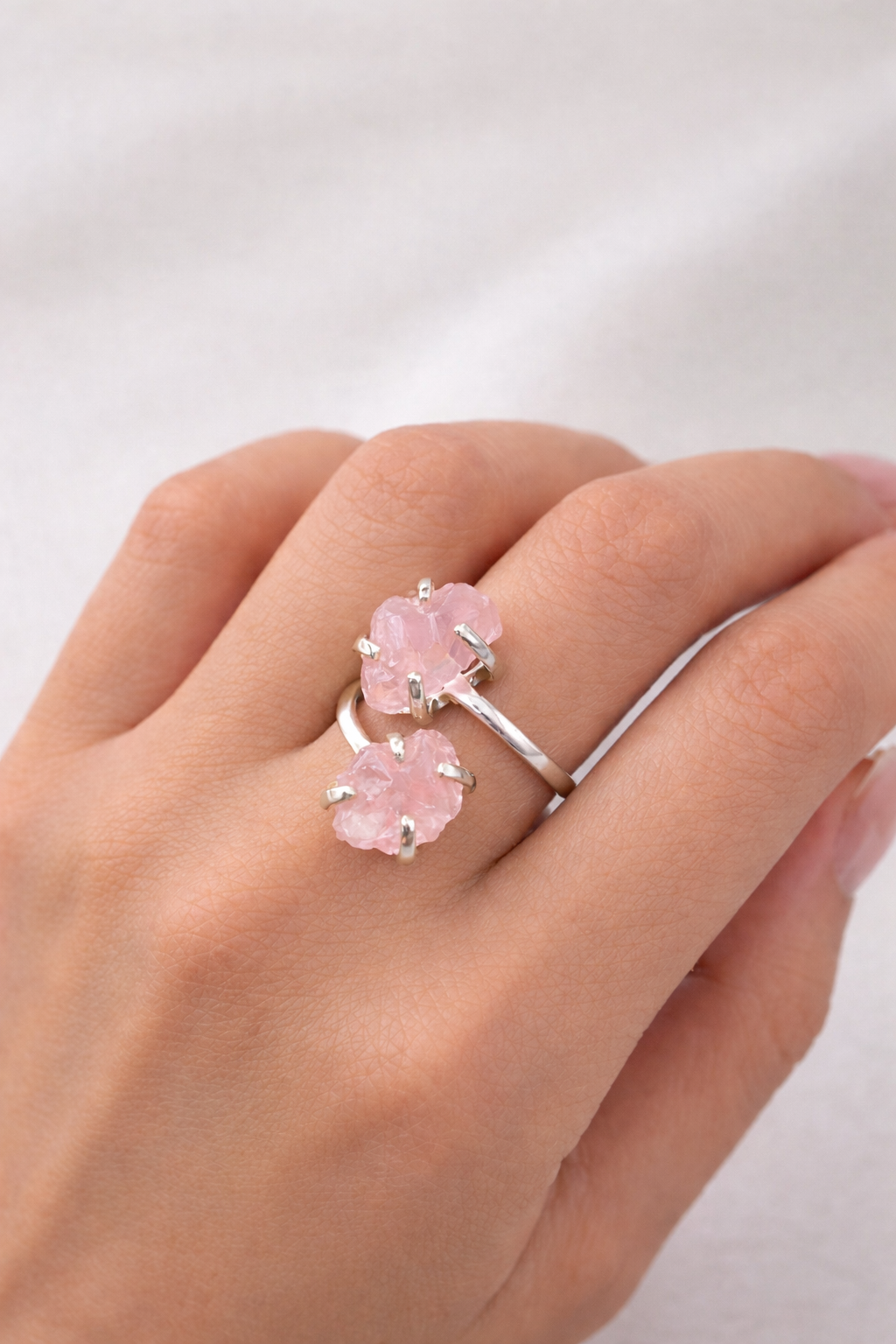 Rose Quartz Double Ring (Adjustable 5-9)