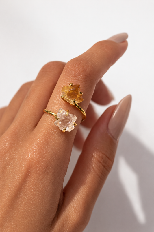 Clear Quartz & Smoky Quartz Ring(Adjustable 5-9)