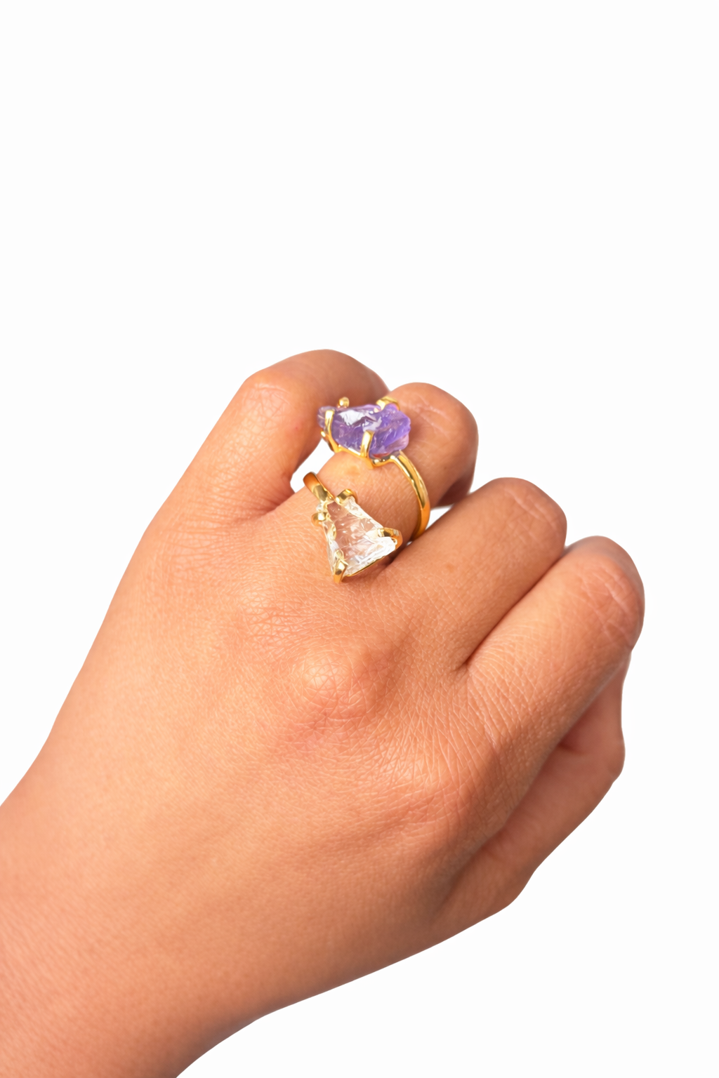 Amethyst & Clear Quartz Double Ring (Adjustable 5-9)