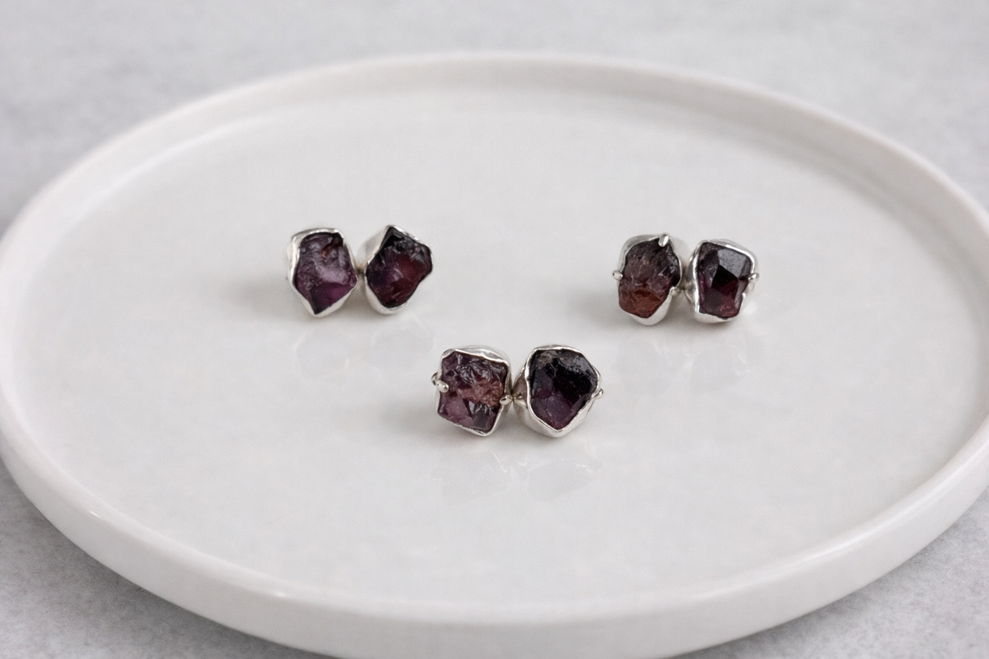 Raw Garnet Stud Earrings (January Birthstone)