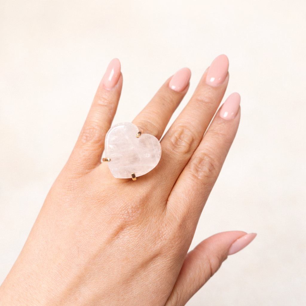 Rose Quartz Heart Ring (Size 5-9)