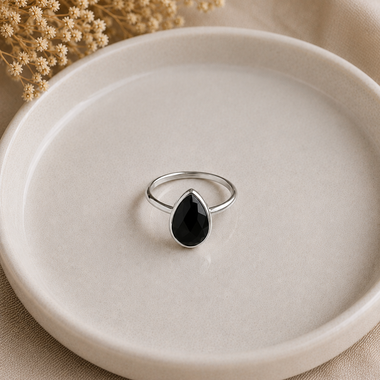 Black Onyx Adjustable Sterling Silver Ring
