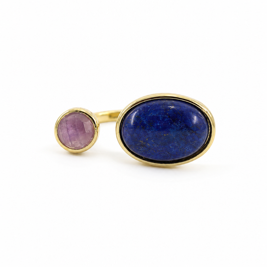 Double Stone Adjustable Ring – Lapis Lazuli & Amethyst