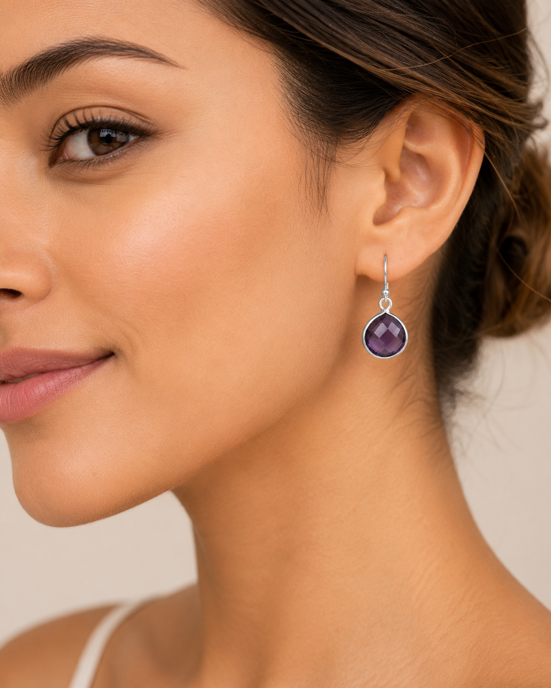 February Birthstone – Amethyst Sterling Silver Gold Plated Earrings