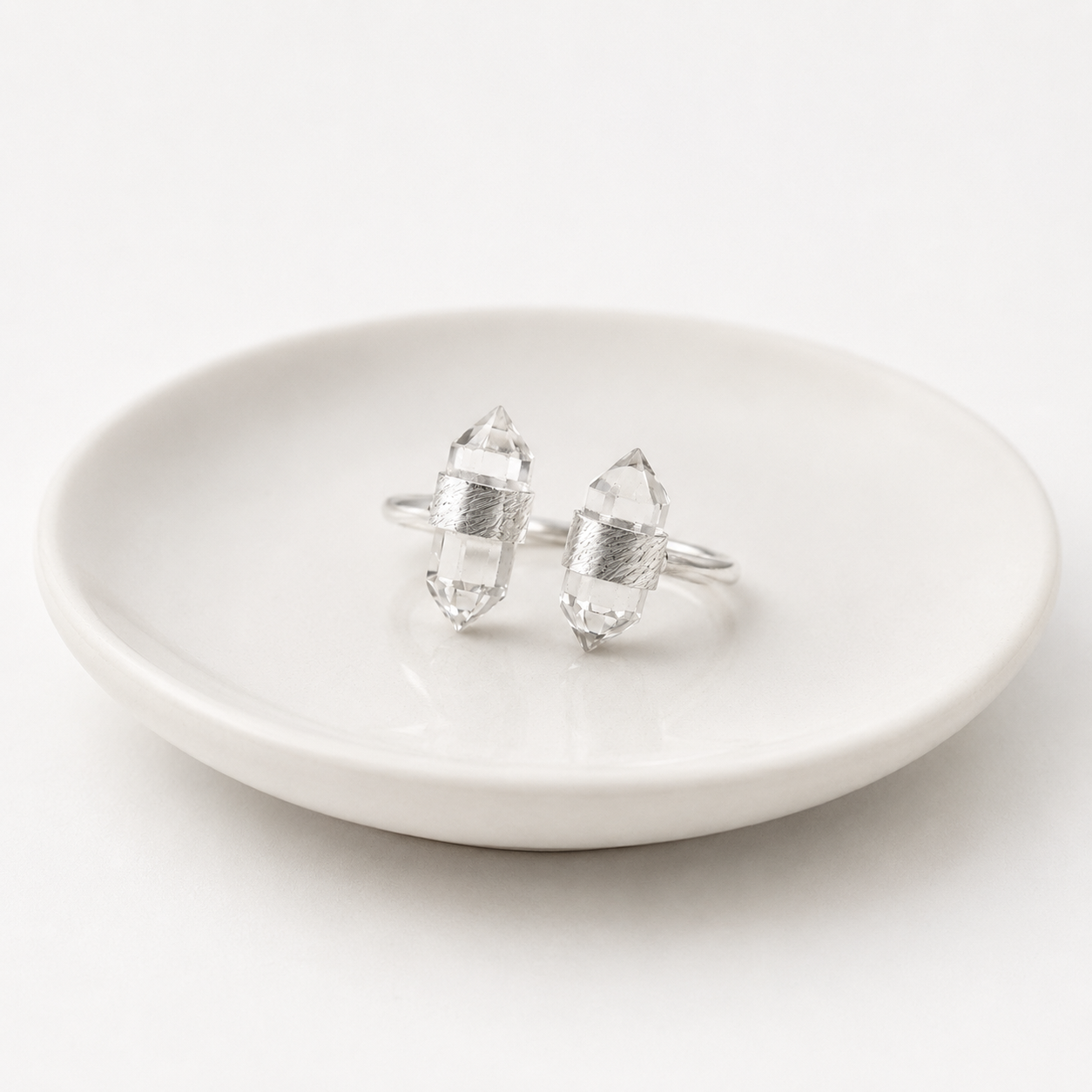 Clear Quartz Adjustable Double Vertical Sterling Silver Ring