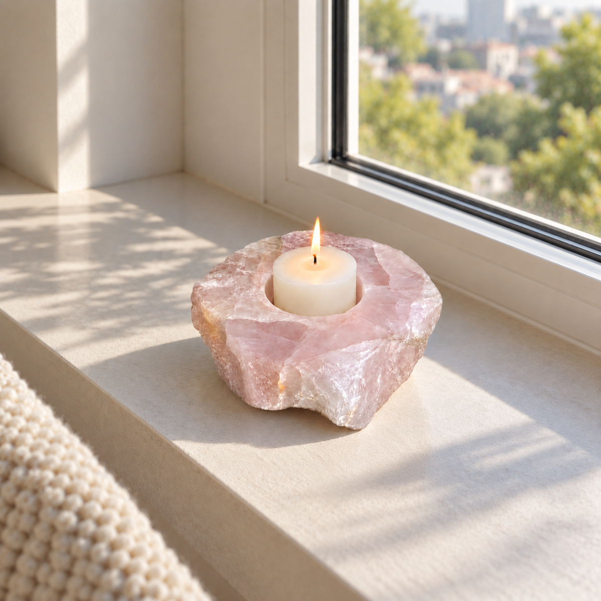 Rose Quartz Crystal Candle Holder