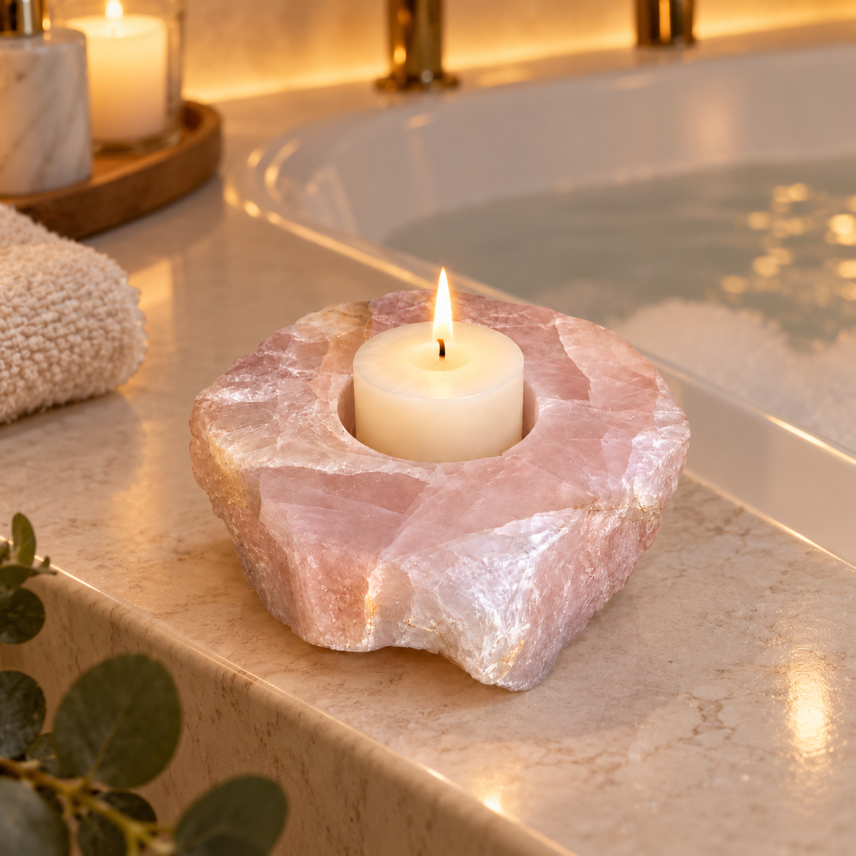 Rose Quartz Crystal Candle Holder