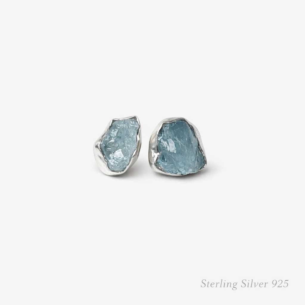 Raw Aquamarine Studs (March Birthstone)