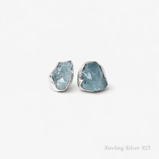 Raw Aquamarine Studs (March Birthstone)