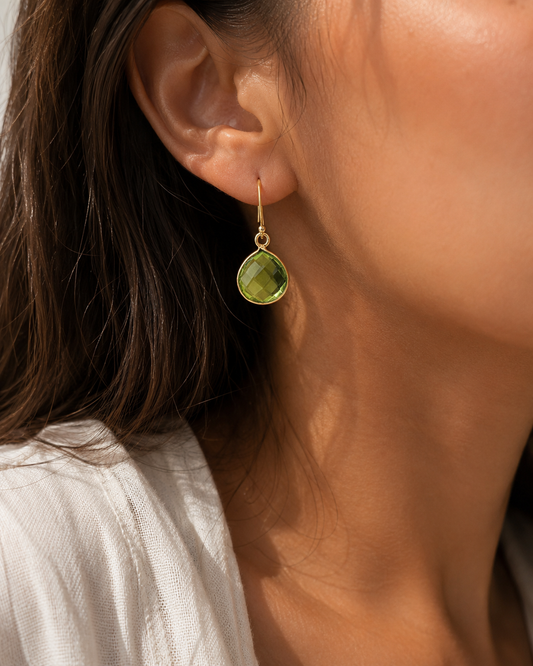 August Birthstone – Peridot Sterling Silver Gold Plated Earrings