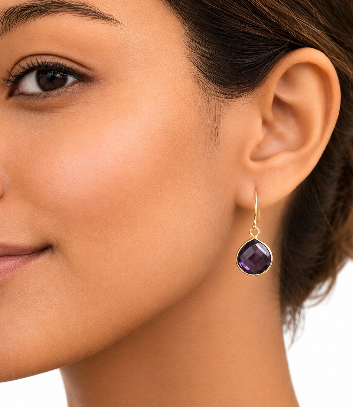 February Birthstone – Amethyst Sterling Silver Gold Plated Earrings