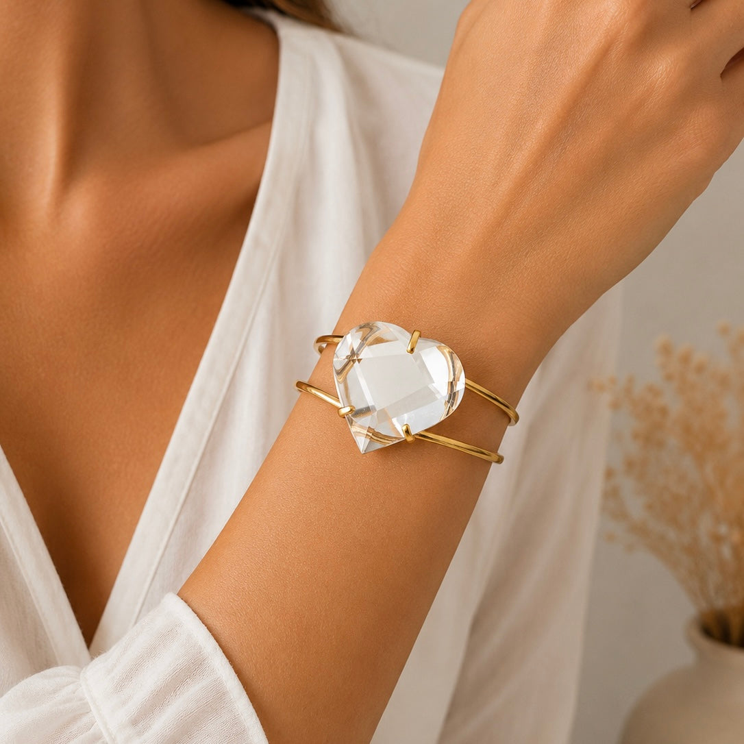 Faceted Clear Quartz Heart Bracelet