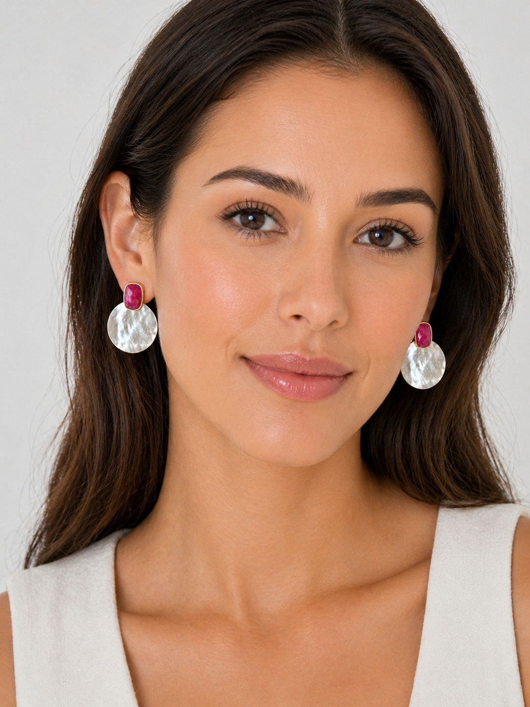 Ruby & Mother of Pearl Earrings – July Birthstone – Sterling Silver
