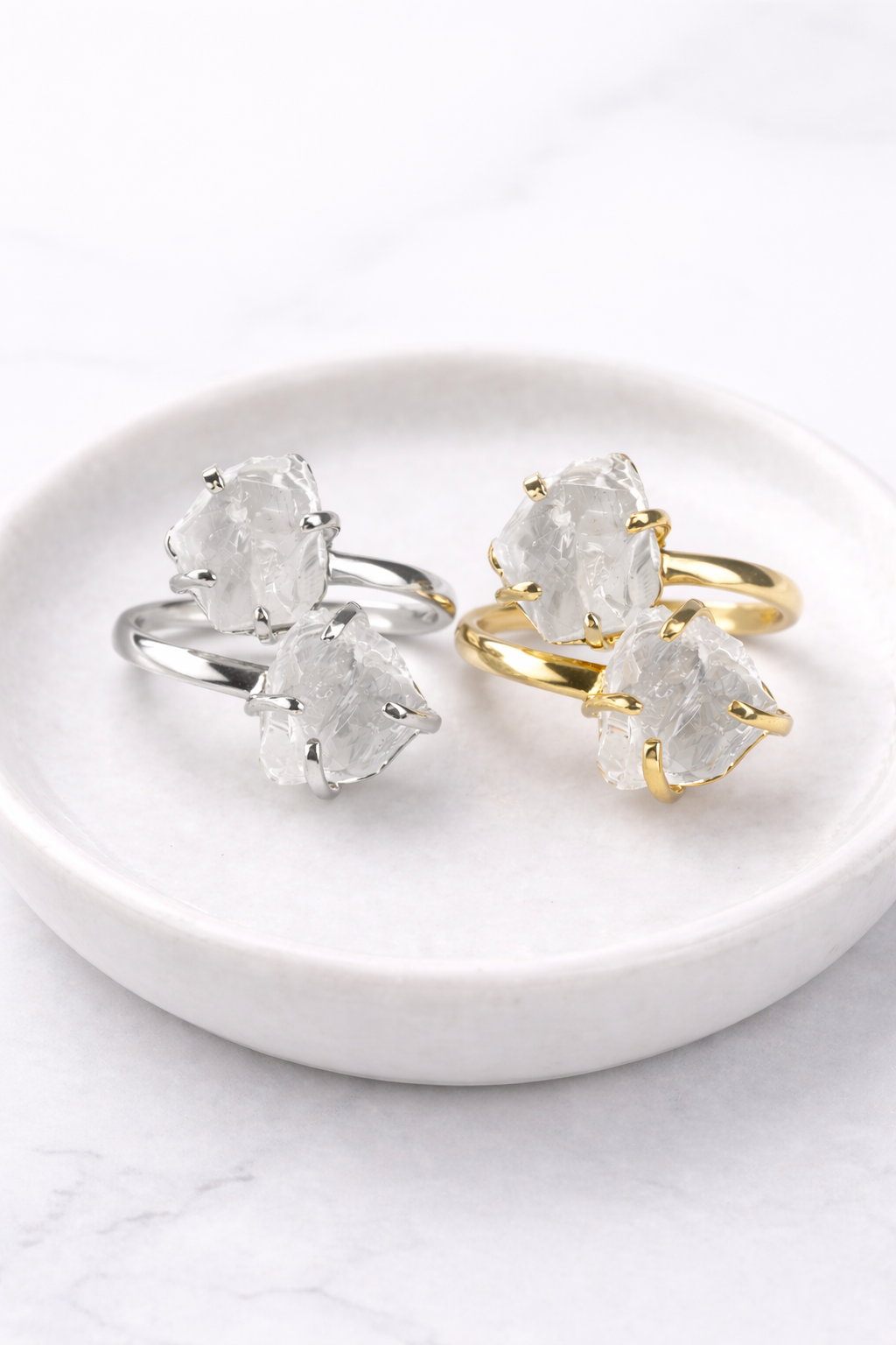 Double Clear Quartz Ring (Adjustable 5-9)