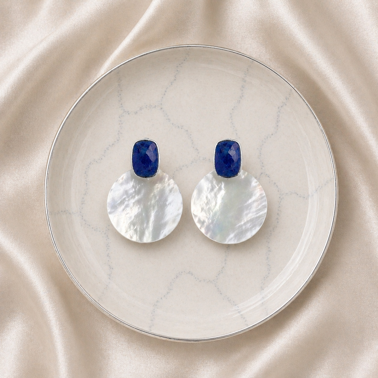 Sapphire & Mother of Pearl Earrings – September Birthstone – Sterling Silver