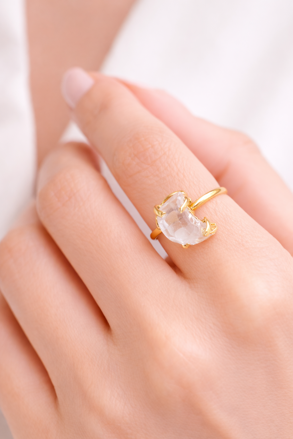 Clear Quartz Moon Ring (size 5-8)