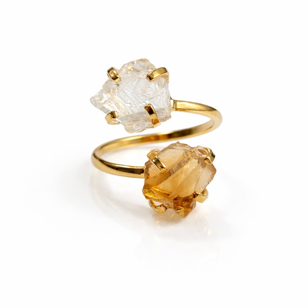 Clear Quartz & Smoky Quartz Ring(Adjustable 5-9)