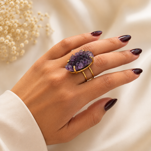 February Birthstone – Amethyst Adjustable Sterling Silver Ring