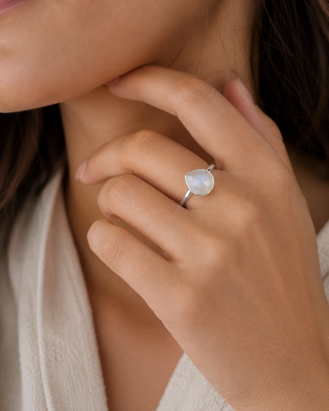 June Birthstone – Moonstone Adjustable Sterling Silver Ring