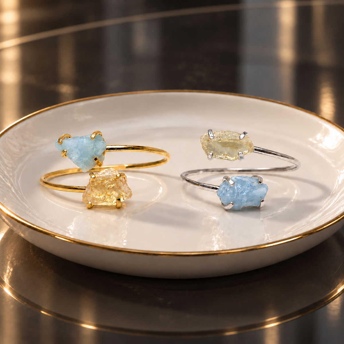 Aquamarine & Citrine Double Bracelet