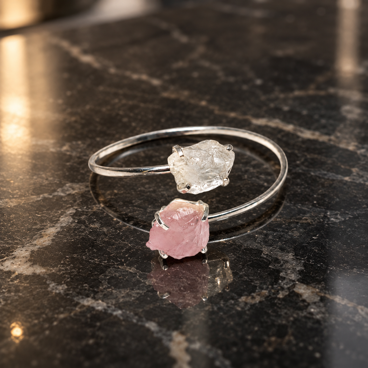 Rose Quartz & Clear Quartz Double Bracelet