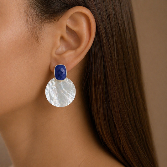 Sapphire & Mother of Pearl Earrings – September Birthstone – Sterling Silver