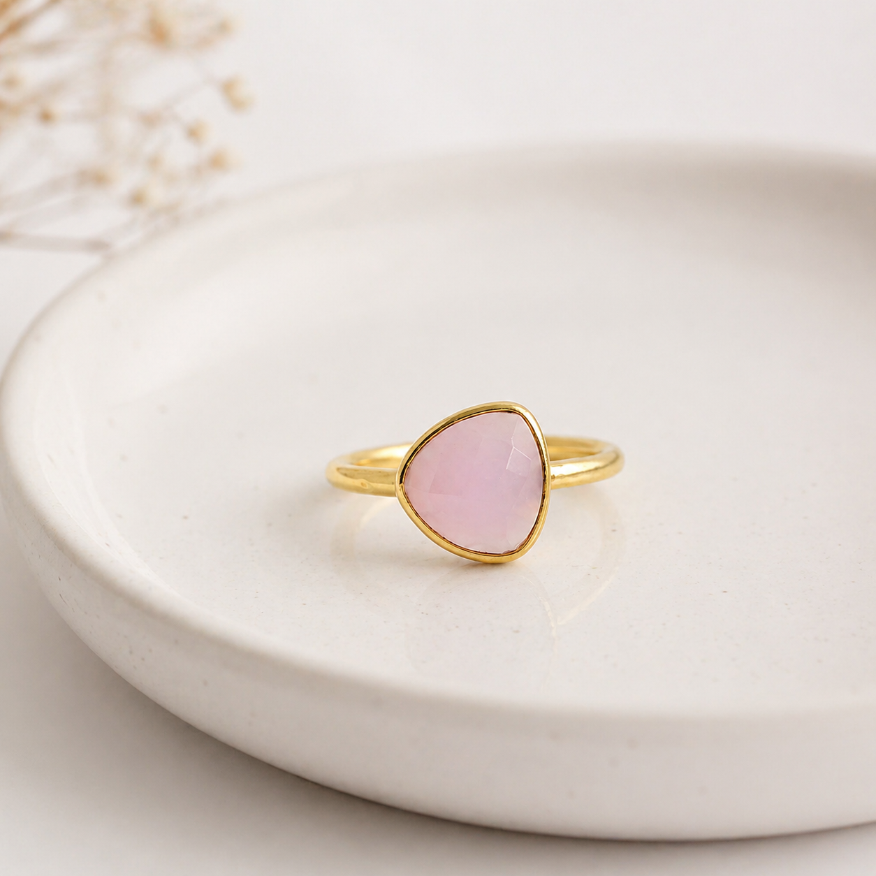 Rose Quartz Adjustable Triangle Ring – Sterling Silver