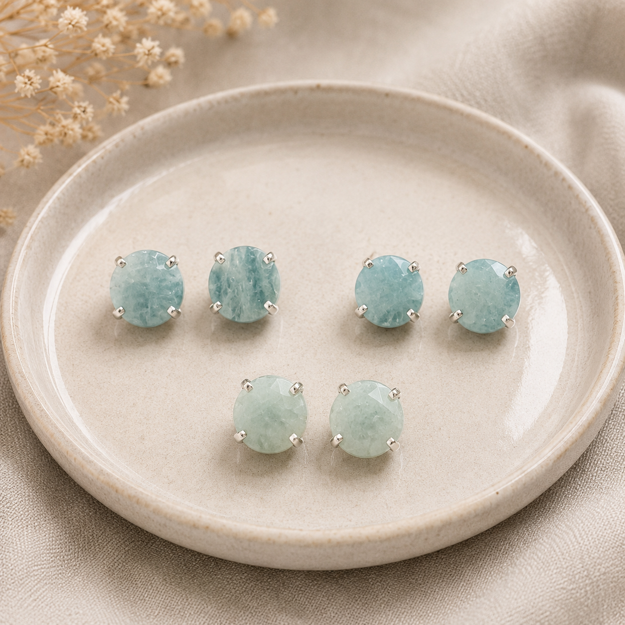 March Birthstone – Aquamarine Stud Earrings