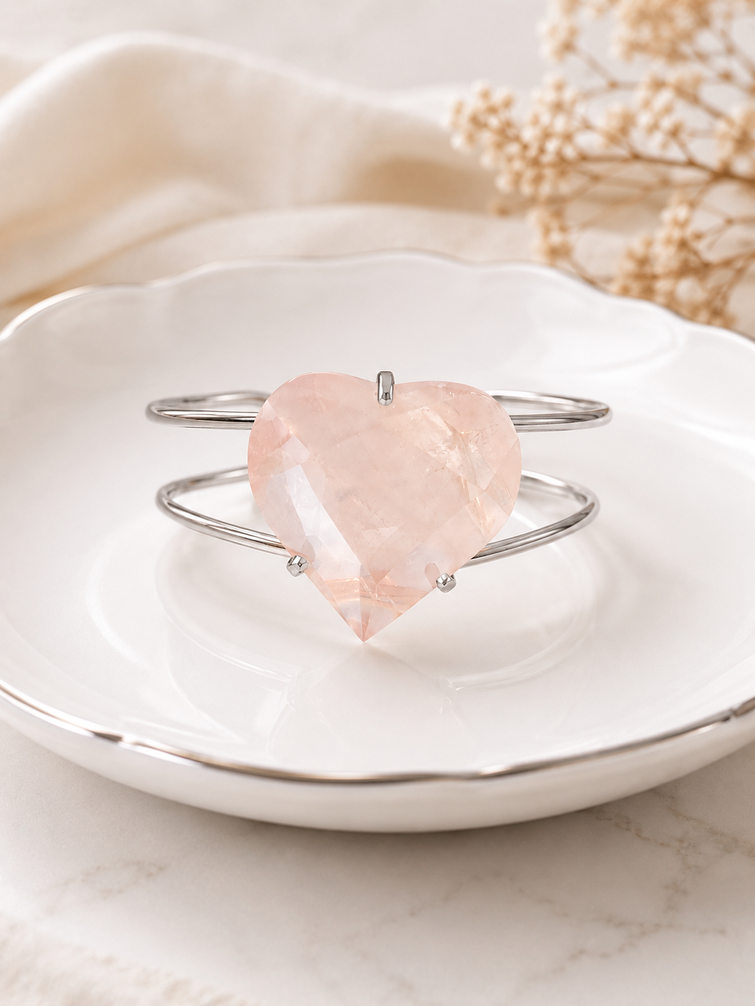 Faceted Rose Quartz Heart Bracelet