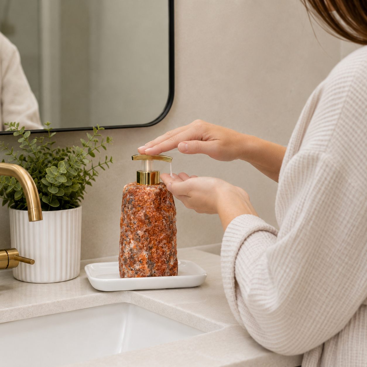 Orange Calcite Crystal Soap Dispenser