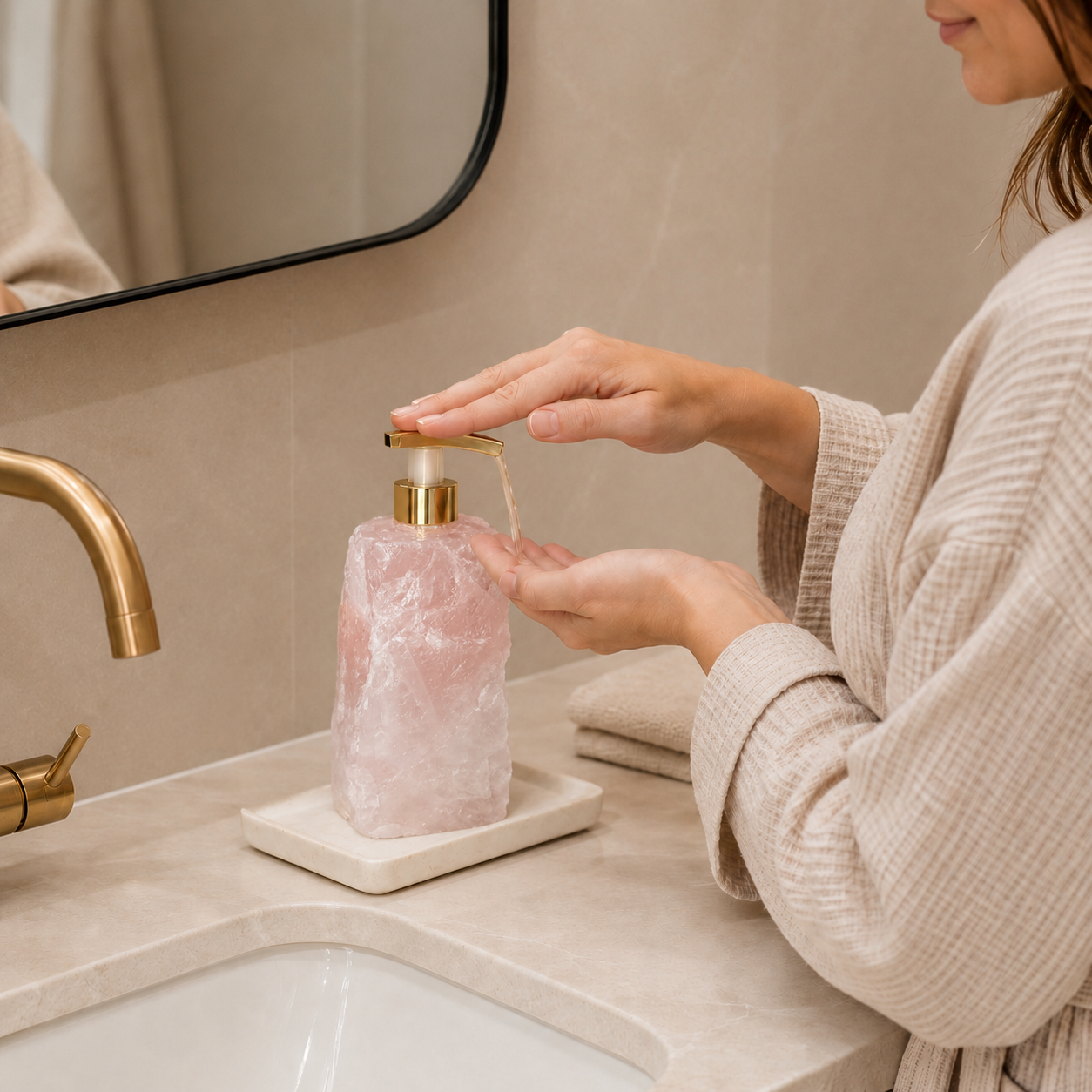 Rose Quartz Crystal Soap Dispenser