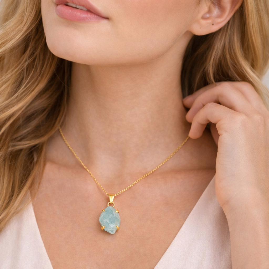 Raw Aquamarine Necklace – March Birthstone