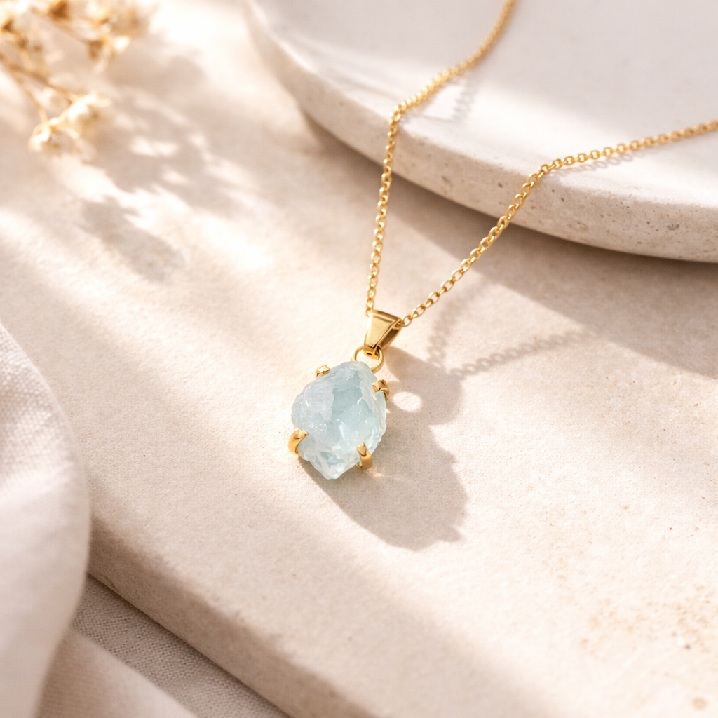 Raw Aquamarine Necklace – March Birthstone