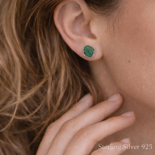 Raw Emerald Stud Earrings (May Birthstone)