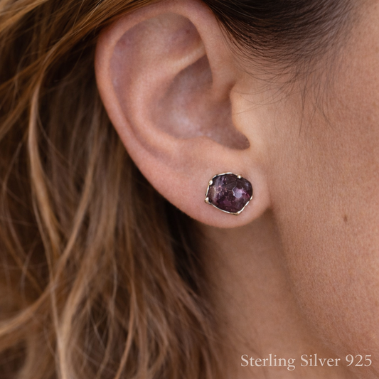 Raw Garnet Stud Earrings (January Birthstone)