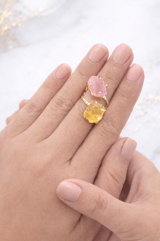 Rose Quartz & Citrine Double Ring (Adjustable 5-9)