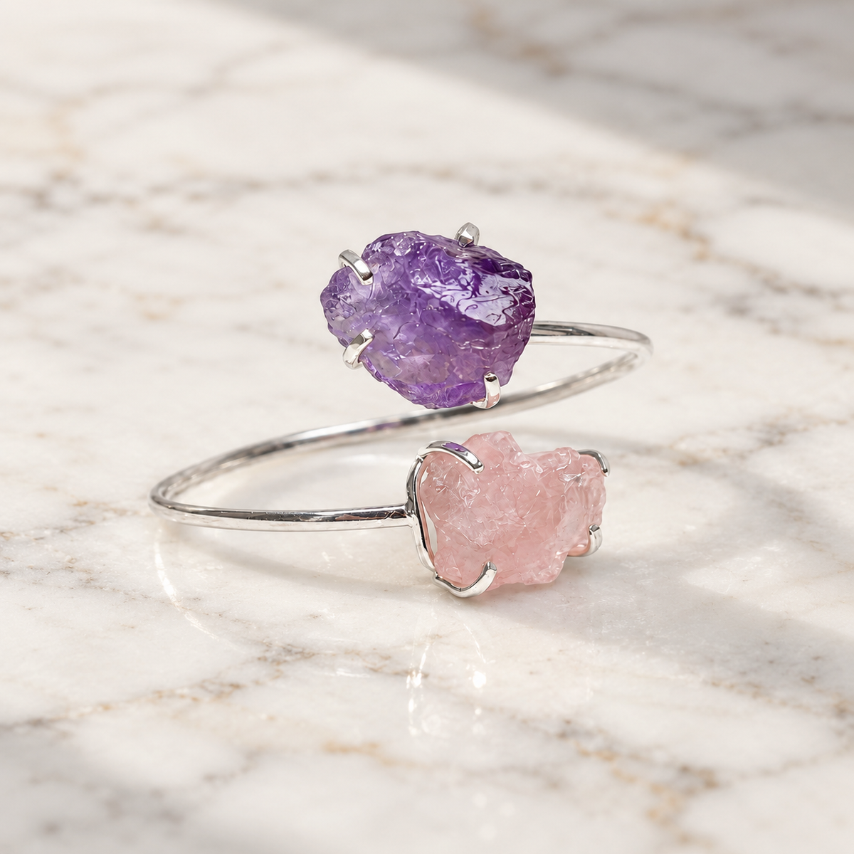 Amethyst & Rose Quartz Double Bracelet